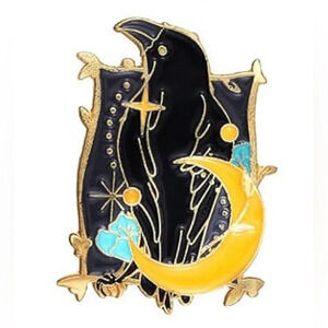 NEW Black Crow w/ Crescent Moon Enamel Pin